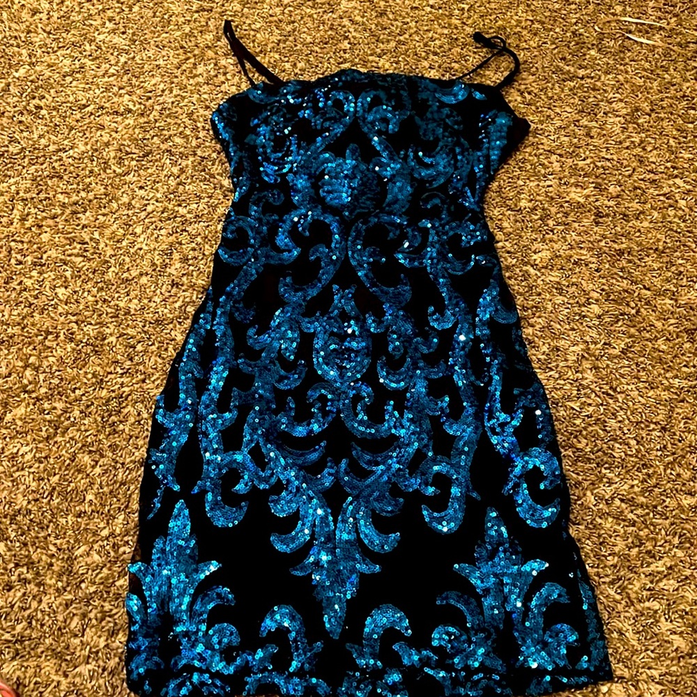 blue and black hoco dress